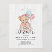 Wit Hout Teddy Bear Meisje Baby shower Uitnodiging (Voorkant)