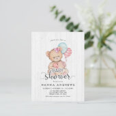 Wit Hout Teddy Bear Meisje Baby shower Uitnodiging (Staand voorkant)