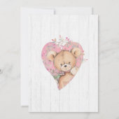 Wit Hout Teddy Bear Meisje Baby shower Uitnodiging (Achterkant)