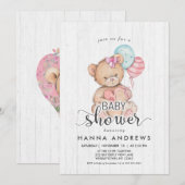 Wit Hout Teddy Bear Meisje Baby shower Uitnodiging (Voorkant / Achterkant)