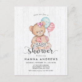 Wit Hout Teddy Bear Meisje Baby shower Uitnodiging