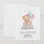 Wit Hout Teddy Bear Meisje Baby shower Uitnodiging Briefkaart (Voorkant / Achterkant)