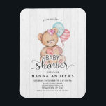 Wit Hout Teddy Bear Meisje Baby shower Uitnodiging Magneet<br><div class="desc">Chique wit hout & grillige teddybeer met ballonnen & hart baby meisje douche uitnodiging! Pas het aan door uw info toe te voegen! Check mijn winkel om het hele collectie met dit ontwerp te zien!</div>