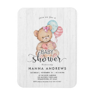 Wit Hout Teddy Bear Meisje Baby shower Uitnodiging Magneet