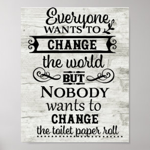 Wit houten look Vervang de toiletpapier badkamer Poster