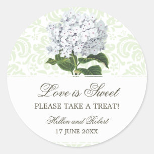 Wit Hydrangea Bruiloft Snoep Buffet Ronde Sticker