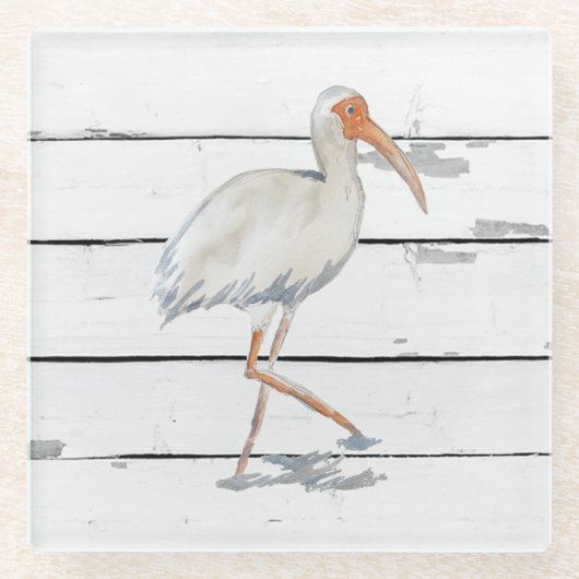 Wit Ibis Nautical Beach Decor Glass Onderzetter (Voorkant)