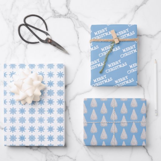 Wit | Ice Blue | Kerstmis Inpakpapier Vel (Voorkant)