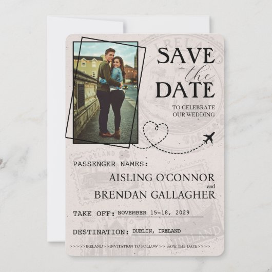 Wit Ierland paspoort Bewaar de datum Save The Date (Achterkant)