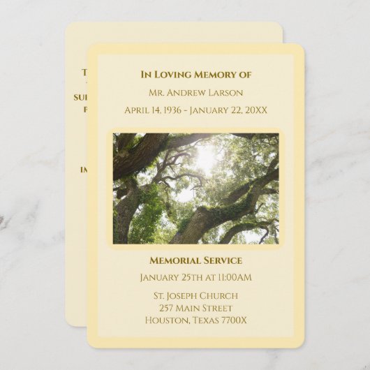 Wit in liefdevolle herinnering Trees Memorial begr Kaart (Voorkant / Achterkant)