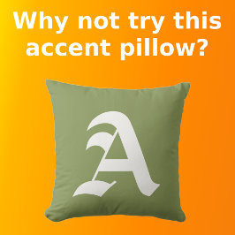 Wit Initiaal Monogram op olijfgroen minimalistisch Kussen