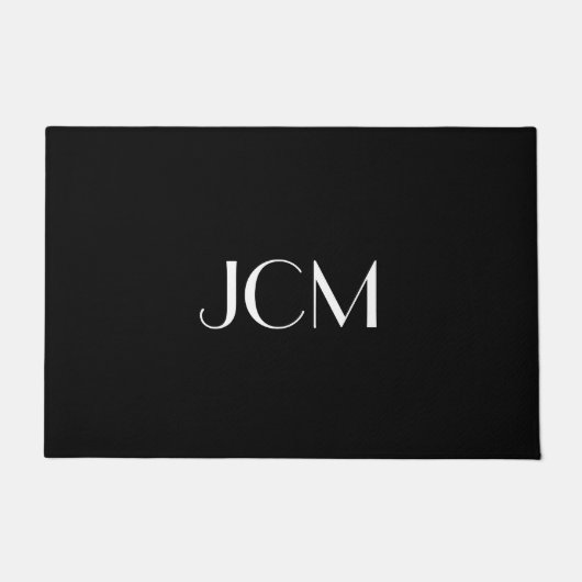 Wit Initiaal monogram op zwart Deurmat (Voorkant)