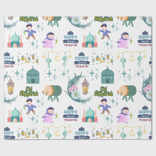 Wit inpakpapier van Eid Al-Fitr Mubarak (Vlak)