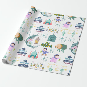 Wit inpakpapier van Eid Al-Fitr Mubarak