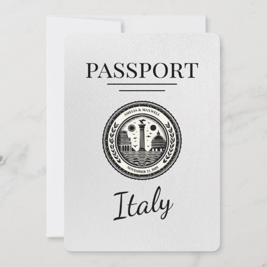Wit Italië Paspoort Uitnodiging voor de bruiloft (Achterkant)