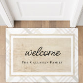 Wit & Ivoor Beige Plaid Gepersonaliseerd Welkom Deurmat