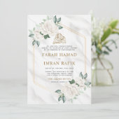 Wit Ivoor Bloemen Lijst Islamitisch Moslim Bruilof Kaart (Staand voorkant)
