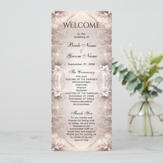 Wit Ivoor Bloemen Trouwprogramma Programmakaart (Staand voorkant)