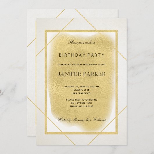 Wit ivoor faux goud ingelijst formeel verjaardagsf kaart (Voorkant / Achterkant)