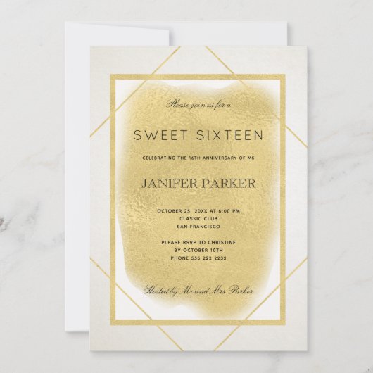 Wit ivoor faux goud ingelijst formele zoete zestie kaart (Voorkant)