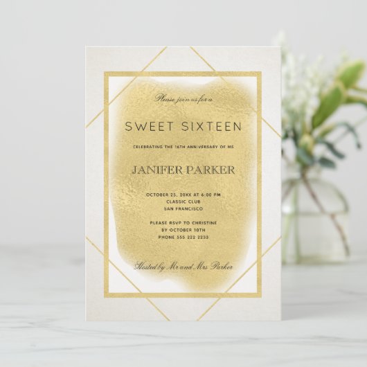 Wit ivoor faux goud ingelijst formele zoete zestie kaart (Staand voorkant)