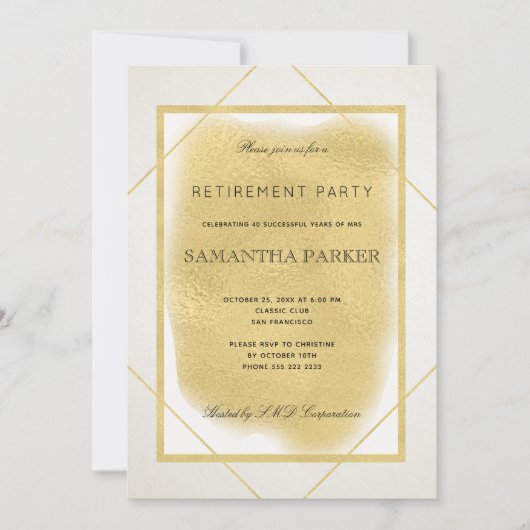 Wit ivoor goud ingelijst formele pensioenpartij kaart (Voorkant)
