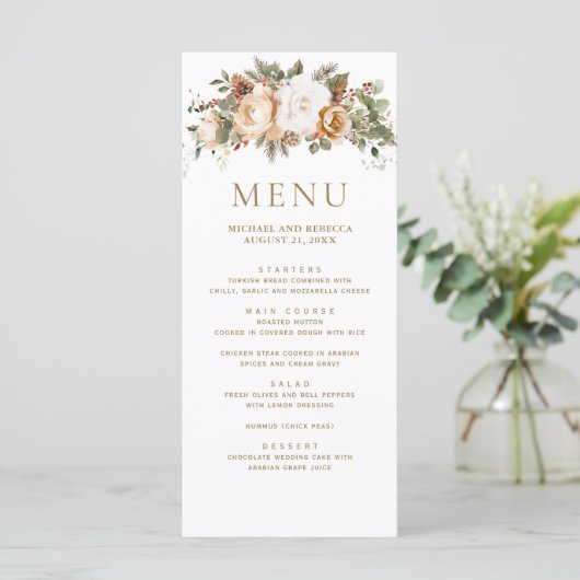 Wit Ivoor Goud Kerst Bloemen Huwelijk Menu (Staand voorkant)