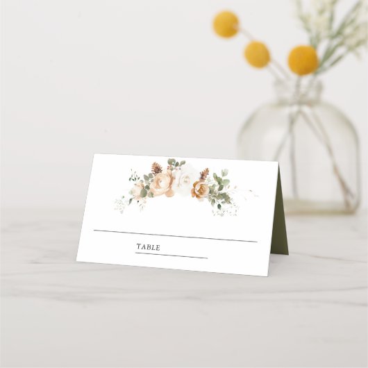 Wit Ivoor Goud Kerst Bloemen Huwelijk Plaatskaartje (Voorkant)