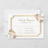 Wit Ivoor Goud Kerst Bloemen Huwelijk RSVP Kaartje (Voorkant)