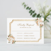 Wit Ivoor Goud Kerst Bloemen Huwelijk RSVP Kaartje (Staand voorkant)