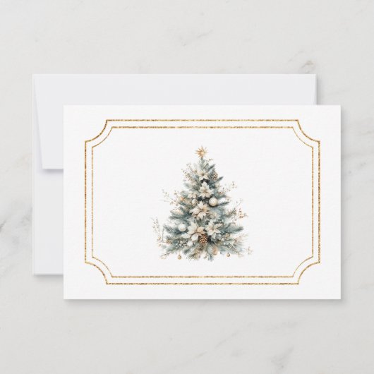 Wit Ivoor Goud Kerst Bloemen Huwelijk RSVP Kaartje (Achterkant)