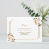 Wit Ivoor Goud Kerst Bloemen Trouwdetails Informatiekaartje (Staand voorkant)