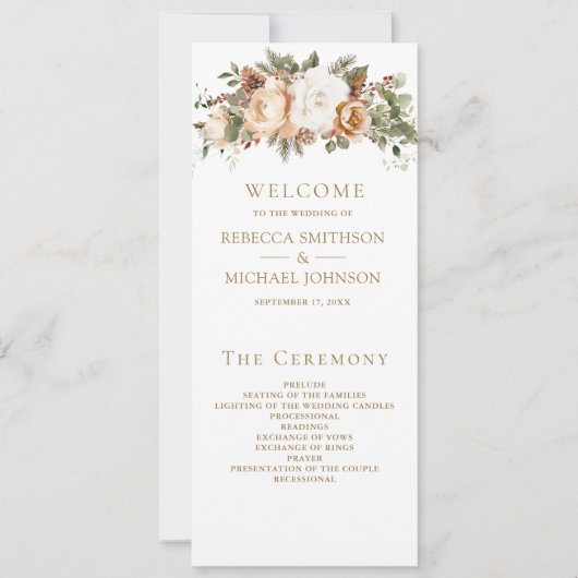 Wit Ivoor Goud Kerst Bloemen Trouwprogramma (Voorkant)