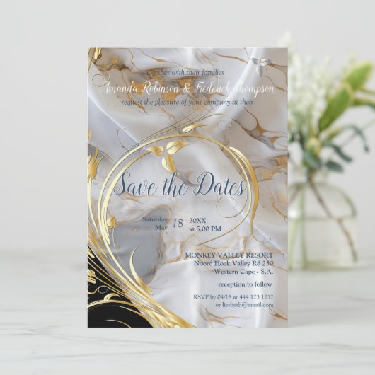 Wit & ivoorgoud marmer op een zijde kaart (Staand voorkant)