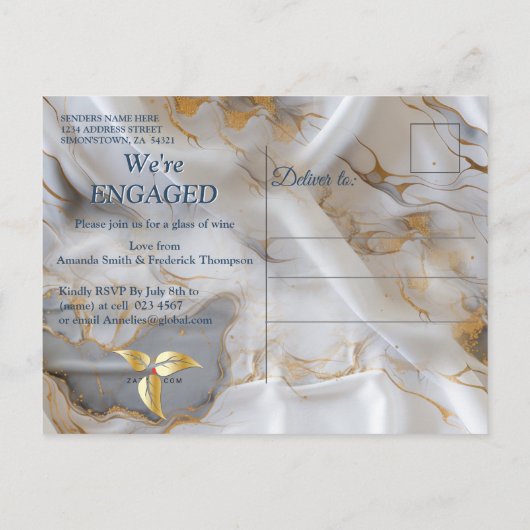 Wit & ivoorgoud marmer op een zijde uitnodiging briefkaart (Achterkant)