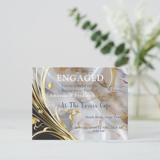 Wit & ivoorgoud marmer op een zijde uitnodiging briefkaart (Staand voorkant)
