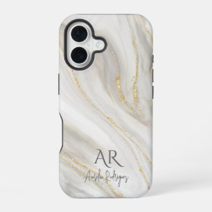 Wit Jade Marmer Goud Glitter  iPhone 16 Hoesje