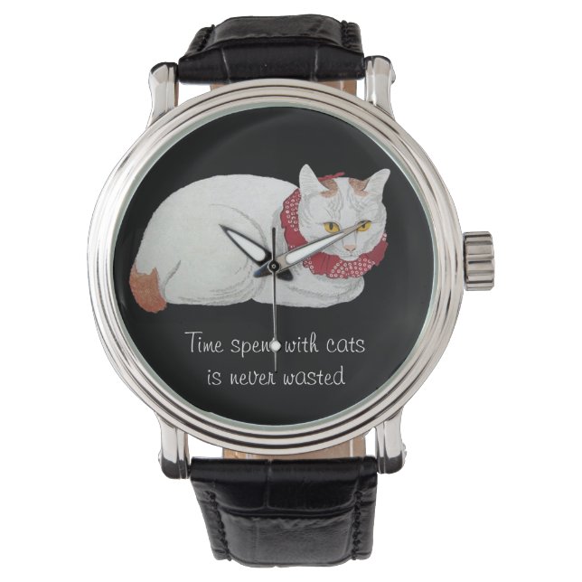  Wit Japans Kat Art Quote Horloge (Voorkant)