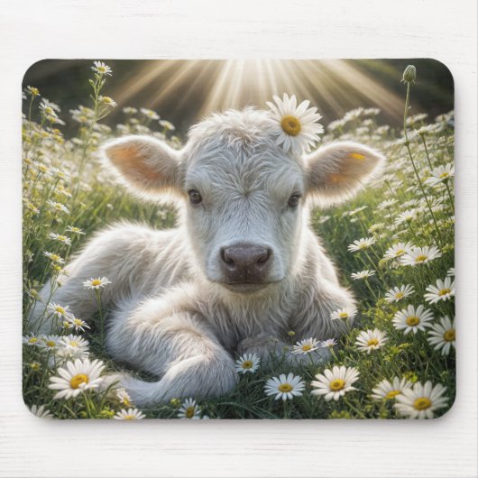 Wit kalf in Daisy Meadow Muismat (Voorkant)