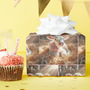 Wit kalf in stalstal cadeaupapier