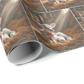 Wit kalf met roze boog in schuur cadeaupapier (Rol Hoek)