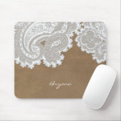 Wit Kant & Bruin Rustiek Chique Elegant Land Muismat (Met muis)