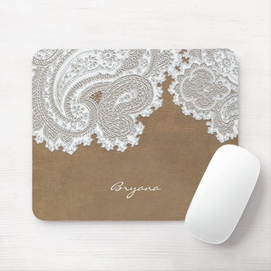 Wit Kant & Bruin Rustiek Chique Elegant Land Muismat (Met muis)