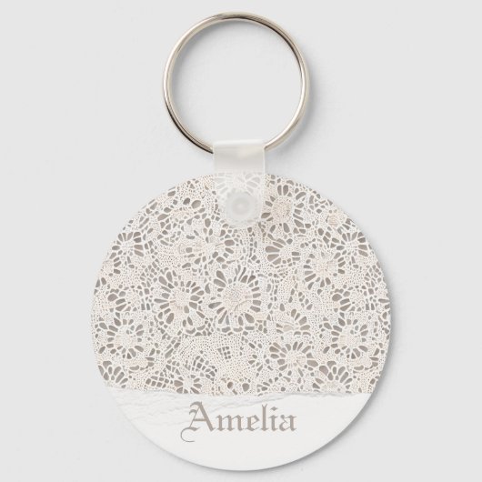 wit kant en linnen aangepaste bruiloft sleutelhanger (Voorkant)
