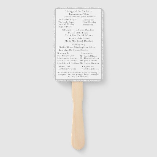 Wit Kant Katholiek Monogrammed Trouwprogramma Handwaaier (Achterkant)