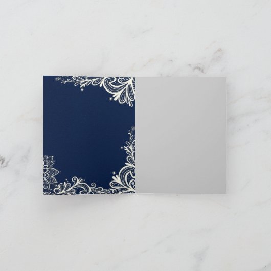 wit kant marineblauw bruiloft dank u bedankkaart (Binnen)