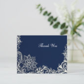 wit kant marineblauw bruiloft dank u briefkaart (Staand voorkant)