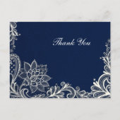 wit kant marineblauw bruiloft dank u briefkaart (Voorkant)