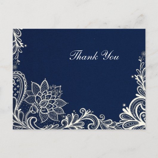  wit kant marineblauw bruiloft dank u briefkaart (Voorkant)