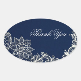 wit kant marineblauw bruiloft dank u ovale sticker